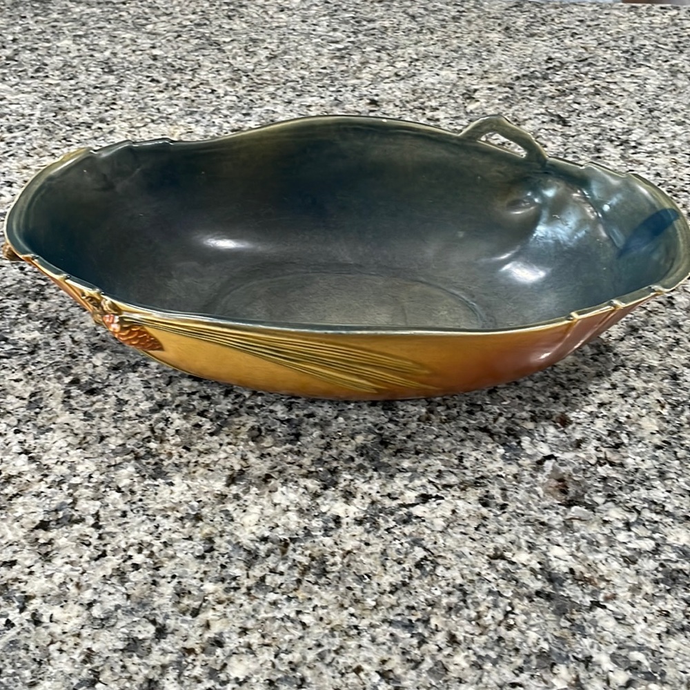 Vintage Roseville Pottery Brown Pine Cone Console Bowl (323-15)